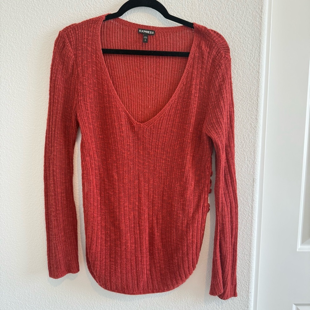 Express Muted Red V-Neck Sweater